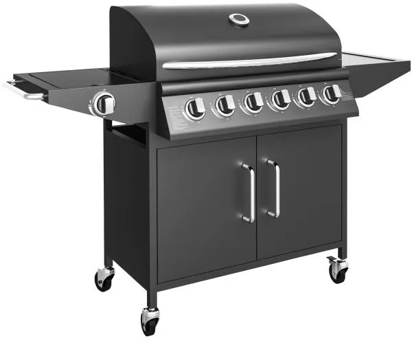 Gassgrill med 6 brennere og sidebrenner