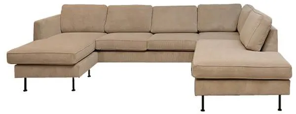 Thy sofa med sjeselong og open-end - 305 x 210 cm - beige fløyel - venstrevendt