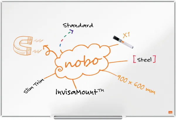 Nobo Impression Pro Stål-whiteboard 90x60cm Hvit